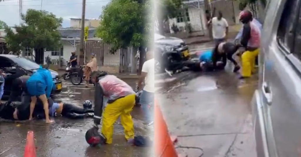 Indignante: Mujer fue atacada con arma blanca frente a un colegio por su pareja y los ciudadanos intervinieron